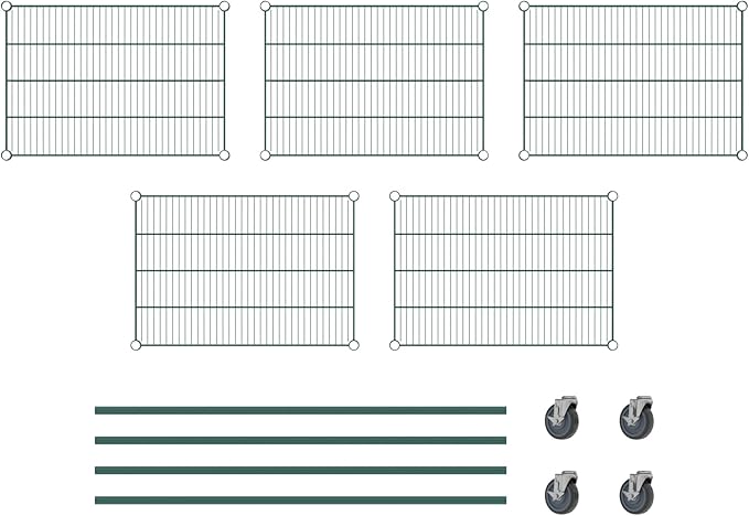 Commercial NSF Listed Green Epoxy Mobile Wire Shelving Kit 21" x 30" x 60", with 5 Shelves Perfect for Warehouse, Walk-in Refrigerator, Freezer, Grocery Store, Restaurant, Dishroom