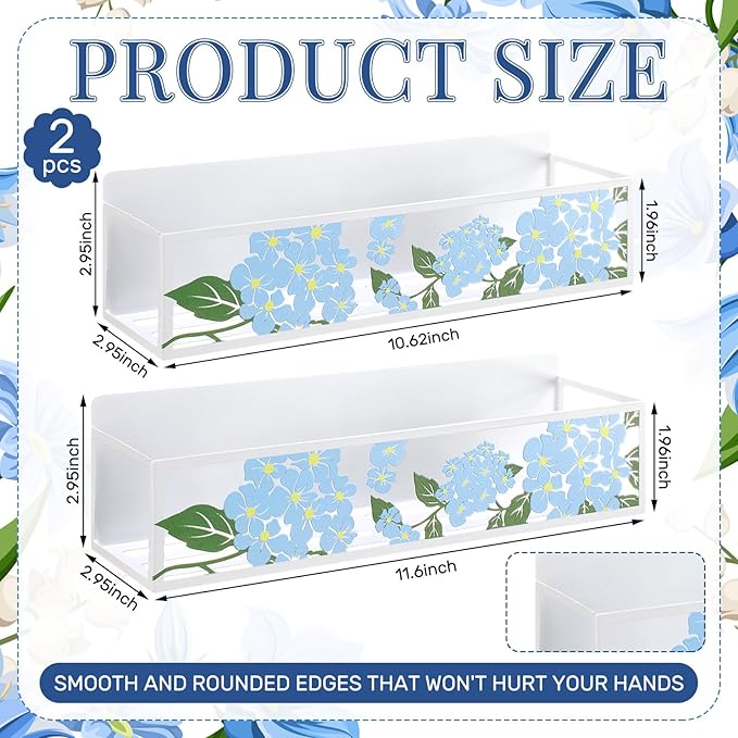 2 Pack Hydrangea Magnetic Spice Rack for Refrigerator Metal Magnet Basket Shelf for Fridge Seasoning Storage Organizers Home Decor Kitchen Accessories (Blue)
