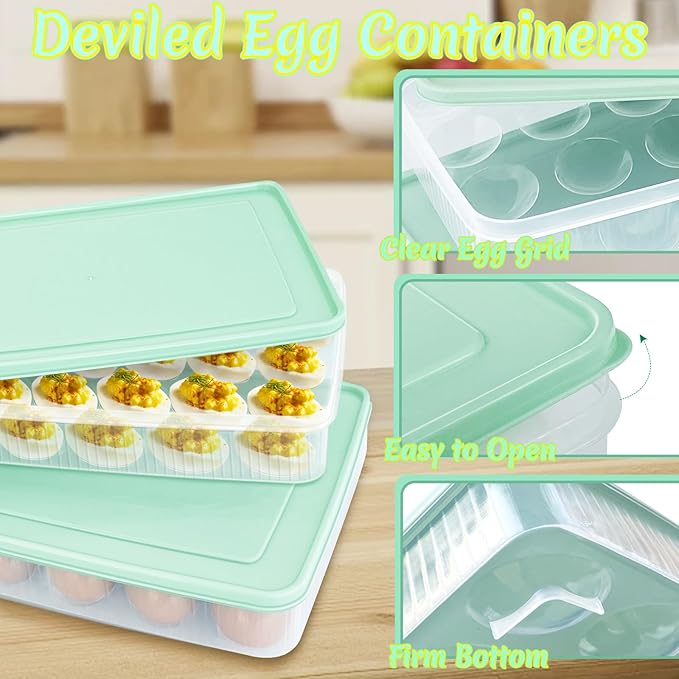 2PCS Deviled Egg Containers with Lid,Portable Storage Carrier Egg Holder,Stackable Plastic Egg Tray Carrier for Kitchen,Fridge,Keep Fresh,Easter(48 Eggs)