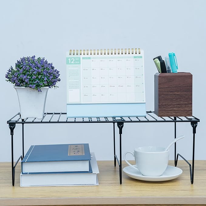 1/2-Piece Set Cabinet Organizer Shelf,Cabinet Organizer,Foldable Pantry Shelf,Plate, Dish,Rustproof Metal Storage Organizer (2, Black)