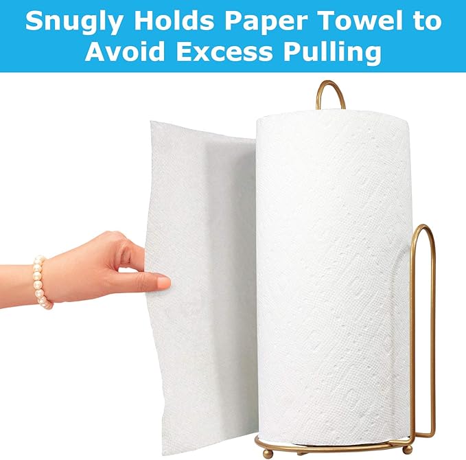 Blue Donuts Countertop Paper Towel Holder - Farmhouse Design, Easy One-Handed Tear, Gold Finish