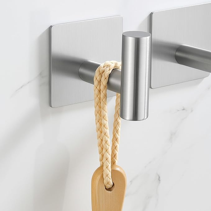 kesink Towel Hook 6 Pack Adhesive Bathroom Robe Hooks, Sticky Coat Hooks for Hanging, Closet, Coat Hook SUS304 Stainless Steel Brushed, BTH7204-2-P6