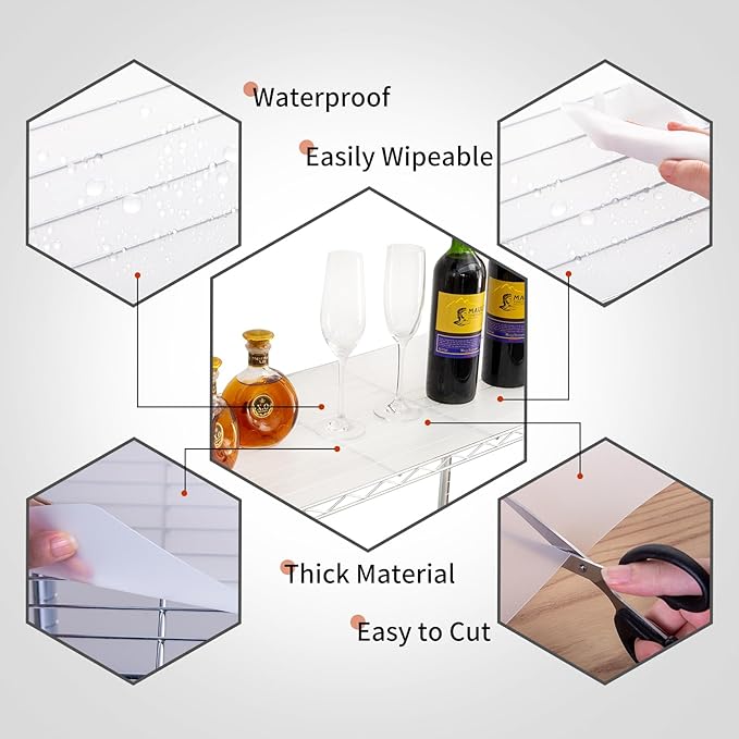 Poofzy Wire Shelf Liner 14" X 24", Non-Adhesive Plastic Shelf Liners for Wire Shelving, Waterproof Protector Mats (10PK, Clear)