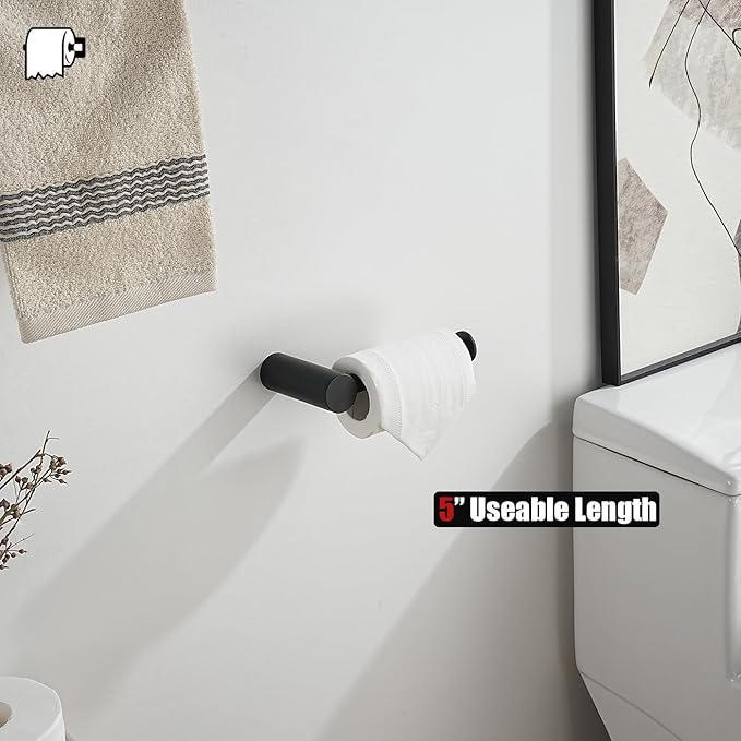 JQK Black Toilet Paper Holder, 5 Inch 304 Stainless Steel Thick 0.8mm Tissue Paper Dispenser, Matte Black Wall Mount, TPH600-PB