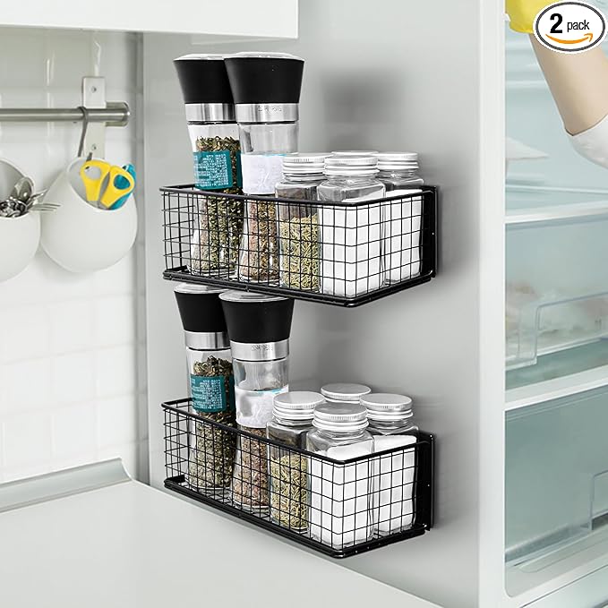 ONESIXEC 2 Pack Magnetic Basket Organizer Magnetic Baskets for Refrigerator Magnetic Storage Bin Baskets Magnetic Shelf Baskets for Home Kitchen Fridge Pantry Office Holds