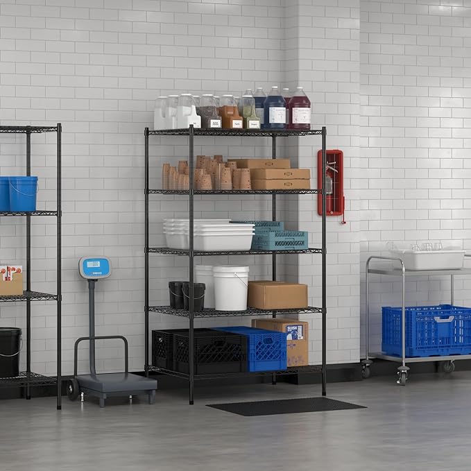 Commercial NSF Listed Black Epoxy Stationary Wire Shelving Kit 30" x 42" x 74", with 5 Shelves Perfect for Warehouse, Walk-in Refrigerator, Freezer, Grocery Store, Restaurant, Dishroom