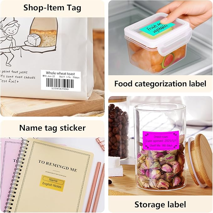 PALAIBEIQI 1x2 inch Blank Removable Freezer Labels Printable Rectangle Stickers 500PCS Water Oil Resistant with Perforation Line for Food Containers Jars Pantry Organization, Fluorescent Purple