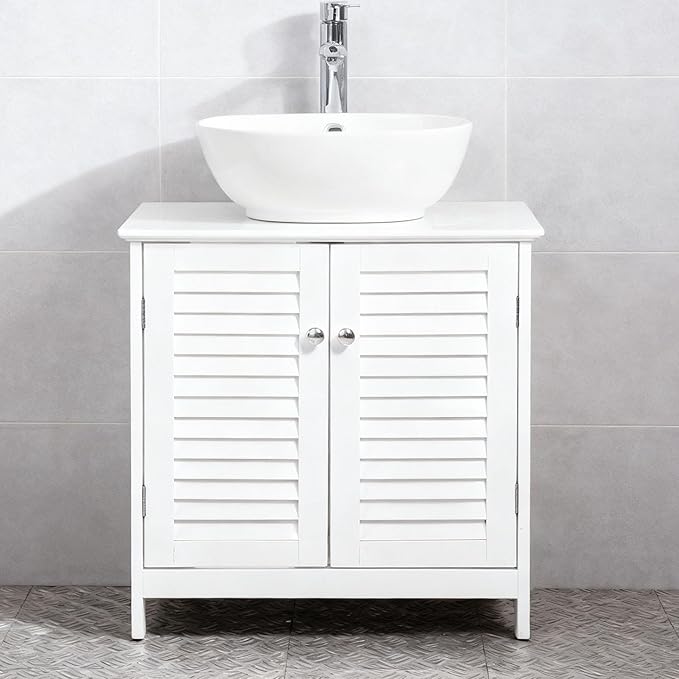Sink Storage Cabinet with 2 Doors and Adjustable Shelf – Freestanding Under Sink Organizer for Bathroom Towels and Toiletries Compatible with Pedestal Sinks