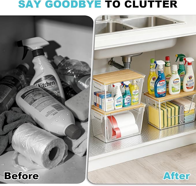 2 Pack Trash Bag Holder Dispenser - Garbage Bag Dispenser Under Sink, Acrylic Trash Bags Container Organizer Roll Holder, Clear Stackable Kitchen Under Sink Storage Organizer
