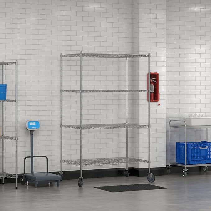 Commercial NSF Listed Chrome Mobile Wire Shelving Kit 30" x 48" x 80", with 4 Shelves Perfect for Warehouse, Walk-in Refrigerator, Freezer, Grocery Store, Restaurant, Dishroom