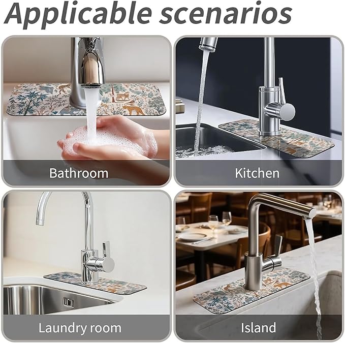 Kitchen Sink Splash Guard，Animals in jungle Faucet Mat Sink Gadgets-Super Absorbent Fast Drying Mat Drip Catcher for Kitchen, Bathroom,Sink Mat, Dish Drying Mat, Bathroom(15" X 5.5" )