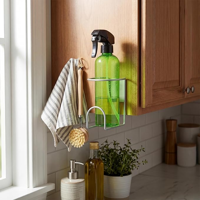 4 Pcs Spray Bottle Holder Wall Mount Heavy Duty Spray Bottle Rack Stainless Steel Storage Rack Garage Can Organizer Craft with Hardware (Silver)