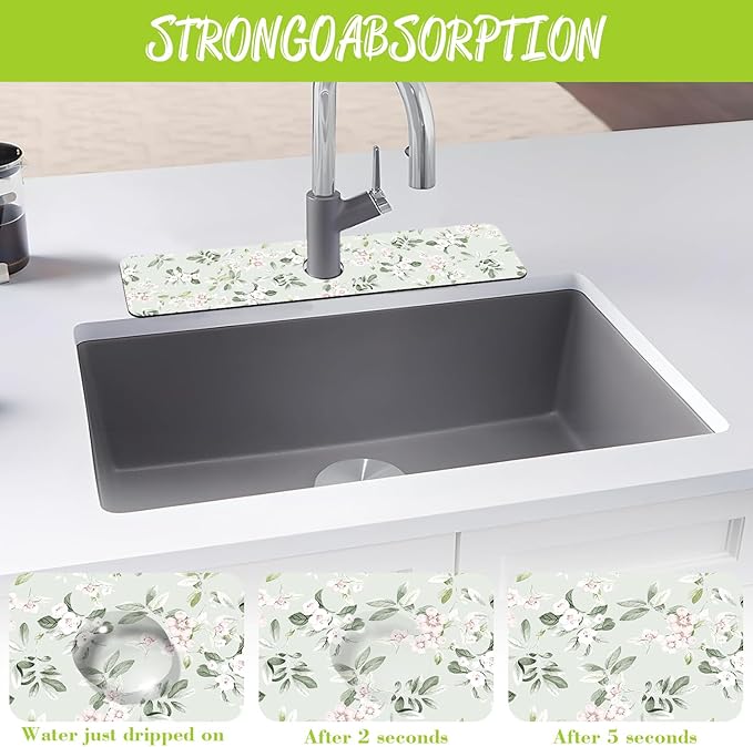 Sink Splash Guard Faucet Mat Petunias Flowers and Butterflies Absorbent Fast Drying Mat Sink Gadgets Splash Guard Behind Faucet Drip Catcher for Kitchen Bathroom 23.5"X5.5"