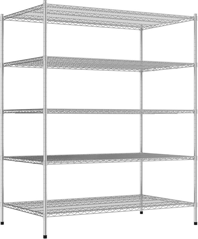 Commercial NSF Listed Chrome Stationary Wire Shelving Kit 36" x 60" x 74", with 5 Shelves Perfect for Warehouse, Walk-in Refrigerator, Freezer, Grocery Store, Restaurant, Dishroom