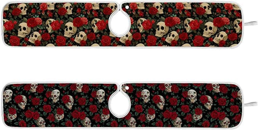 2 PCS Kitchen Sink Splash Guard 30 Inch Faucet Mat for Kitchen Sink Bathroom Sink Faucet Absorbing Drip Drain Mat Pad Microfiber Soft Washable Black Mexico Skulls and Red Roses