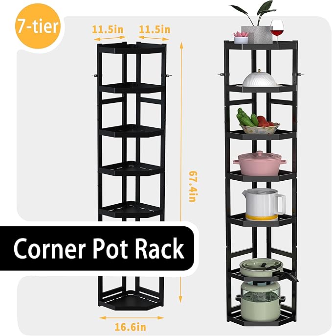 7-Tier Multifunctional Adjustable Pan & Pot Rack for Kitchen, Pan Organizer, Pot Organizer Organization & Storage, Pot Lid Organizer (Big Corner 7-tier)