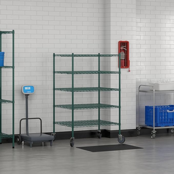 Commercial NSF Listed Green Epoxy Mobile Wire Shelving Kit 30" x 36" x 60", with 5 Shelves Perfect for Warehouse, Walk-in Refrigerator, Freezer, Grocery Store, Restaurant, Dishroom