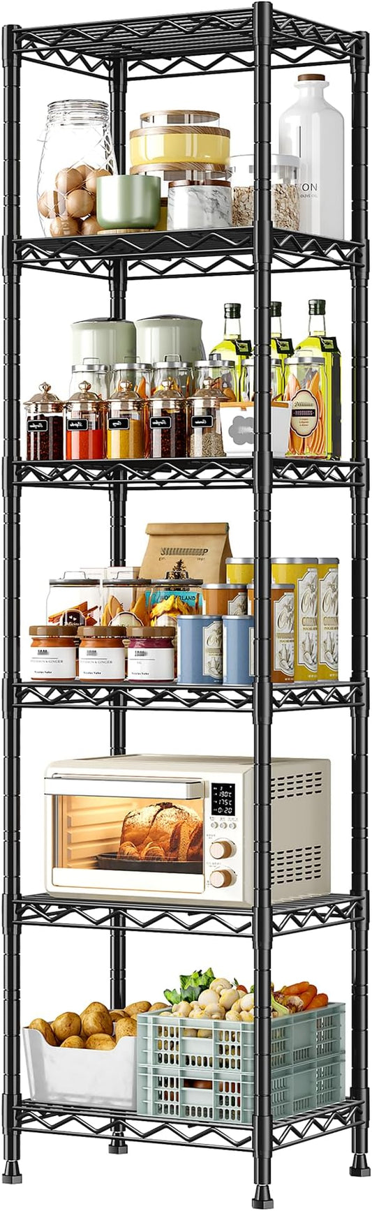 6 Wire Shelving Metal Shelves Storage Rack:Adjustable Storage Shelves Standing Shelf Units and Narrow Shelf for Laundry Bathroom Kitchen Pantry Closet Office 15.8" w*11.8" D*63" H