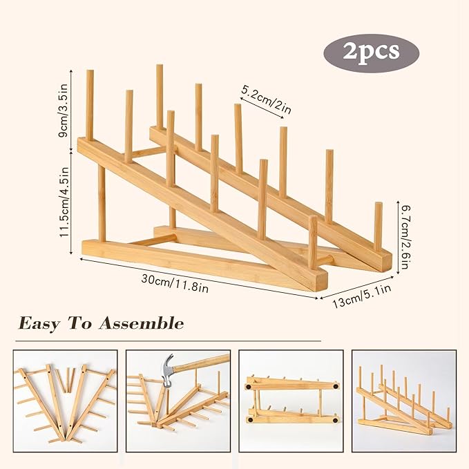2 Pack Plate Stands For Display,Wooden Plate Holders for Displaying,5-Tier Craft Show Display Stands For Tabletop Book, Artwork, Photo, Record, Magazine and Platter