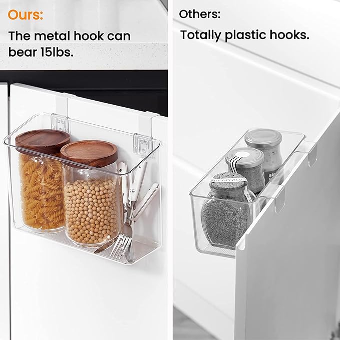 vacane Plastic Over Cabinet Door Organizer with Removable Hooks, Clear Hanging Baskets for Organizing Over the Cabinet Organizer Holder for Kitchen, Pantry, Bathroom-Hang Outside or Inside Door-L