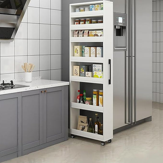 7 Tier Slim Rolling Storage Cart with Wheels, Narrow Storage Cabinet for Small Spaces, Mobile Spice Rack Organizer for Kitchen, Pantry, Baking Room, Dining Room(White,7.9"x19.7"x72.4")