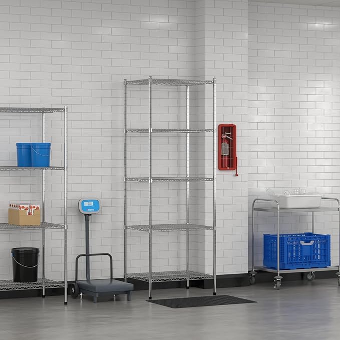 Commercial NSF Listed Chrome Stationary Wire Shelving Kit 24" x 30" x 86", with 5 Shelves Perfect for Warehouse, Walk-in Refrigerator, Freezer, Grocery Store, Restaurant, Dishroom