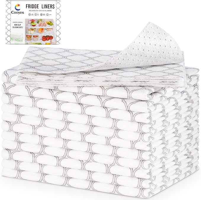Cooyes Refrigerator Shelf Liners for French Door Fridge, 17.7" × 36" Extra Large, Non-Slip Fridge Liners Machine Washable, Refrigerator Drawer Mats for Glass Shelves Kitchen Cabinet