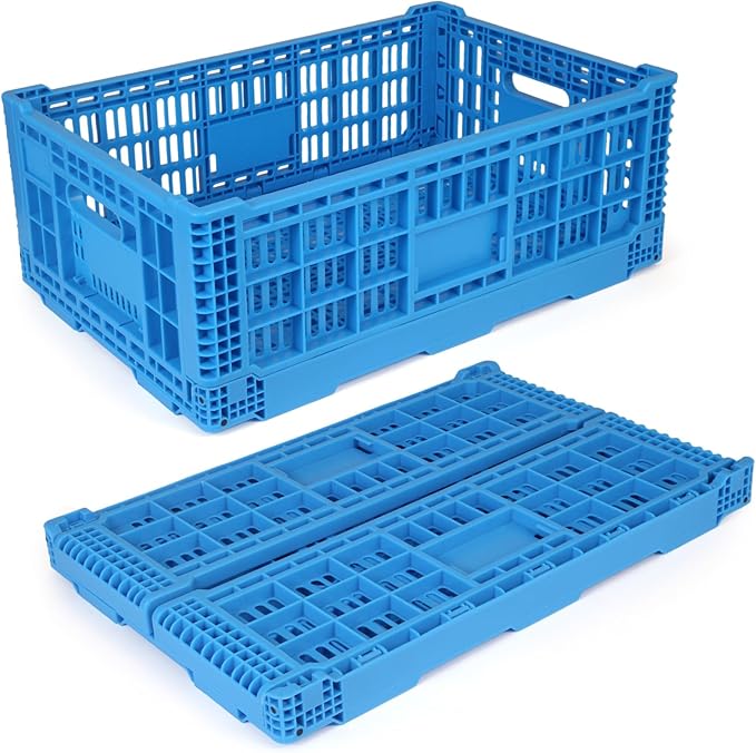 Shineyaplus Collapsible Milk Crate, 1 pck 52L(13GAL) Stackable Storage Bins, Heavy Duty Storage Crates, Plastic Crates for Grocery, Warehouse Organization - Extra Large, Holds 130 lbs Per Bin
