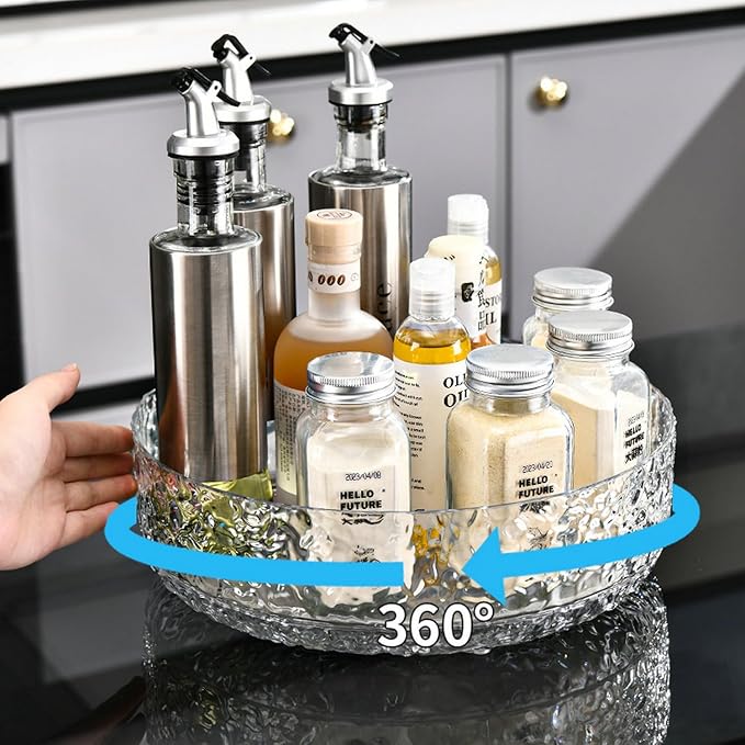 CHIRISEN 360° Rotating Makeup Organizer Perfume Lazy Susan Trunable Cosmetics Organizers for Vanity, Spinning Skincare Storage for Dresser and Bathroom Countertop (Gray)