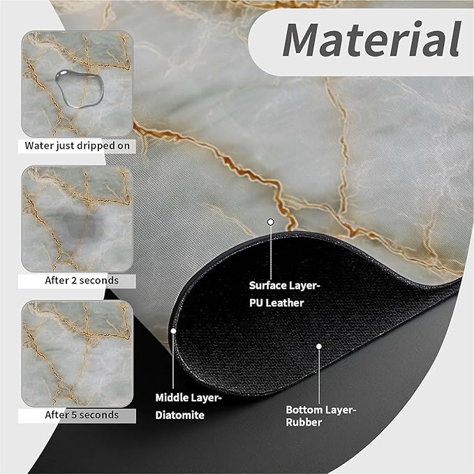 Kitchen Sink Splash Guard，Light gray marble Faucet Mat Sink Gadgets-Super Absorbent Fast Drying Mat Drip Catcher for Kitchen, Bathroom,Sink Mat, Dish Drying Mat, Bathroom(15" X 5.5" )