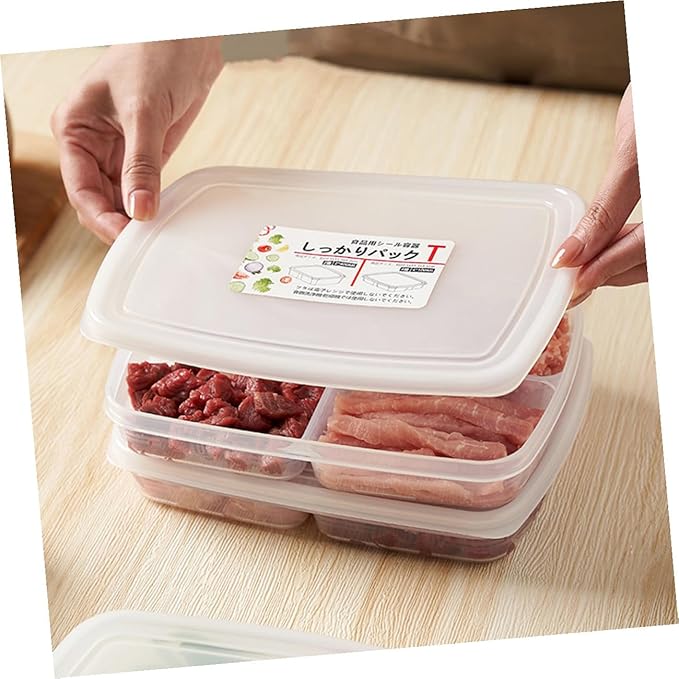 Plastic Refrigerator Organizer Bins Food Storage Container for Meat Vegetables Fruits Kitchen Storage Box with Sealed Design for Preservation and Practical for Freezer and Pantry