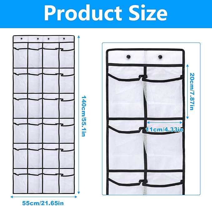 Magnetic Door Organizer with Hooks, 24 Mesh Pockets, Over Door Storage Solution, White, 55x21 Inch, Magnetic Shoe Rack Holder for Cruise Ship Cabins