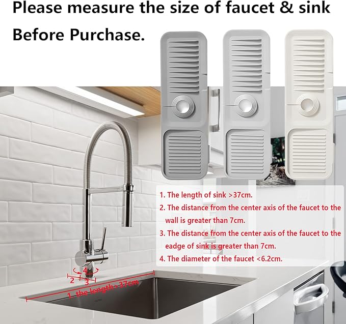 MOODKEY Kitchen Sink Splash Guard Sponge Holder - Silicone Faucet Drip Catcher Tray - Sink Protector - Fits Faucet Tube within 2.5" (Dark Grey, 14.6")
