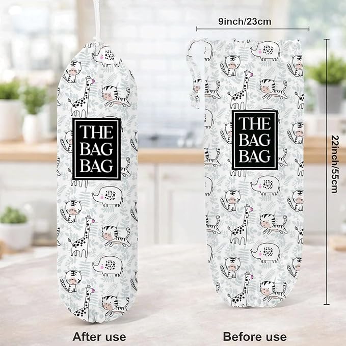 The Bag Bag Grocery Bags Holder, Cartoon Animal Plastic Bags Holder, Reusable Hanging Trash Sack Dispenser, Wall Mount Plastic Sack Storage Container Dispenser, Kitchen Gift For Women Family Friends