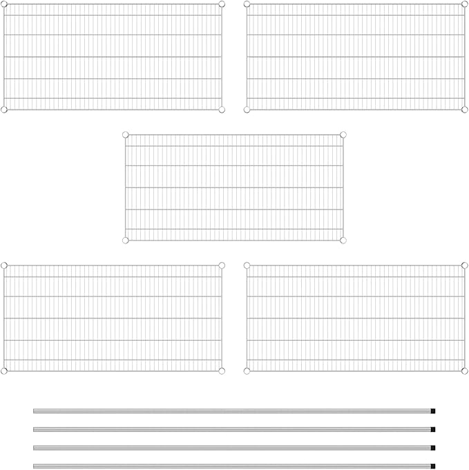 Commercial NSF Listed Chrome Stationary Wire Shelving Kit 24" x 48" x 86", with 5 Shelves Perfect for Warehouse, Walk-in Refrigerator, Freezer, Grocery Store, Restaurant, Dishroom