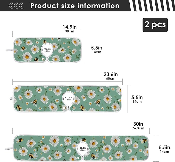 2 PCS Kitchen Sink Splash Guard 14.9 Inch Faucet Mat for Kitchen Sink Bathroom Sink Faucet Absorbing Drip Drain Mat Pad Microfiber Soft Washable Yellow and Green Daisy Bees