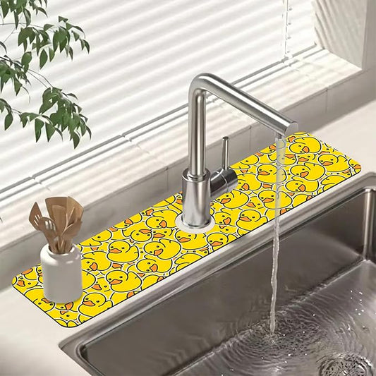 Sink Splash Guard Faucet Mat Rubber Ducky Absorbent Fast Drying Mat Sink Gadgets Splash Guard Behind Faucet Drip Catcher for Kitchen Bathroom 23.5"X5.5"