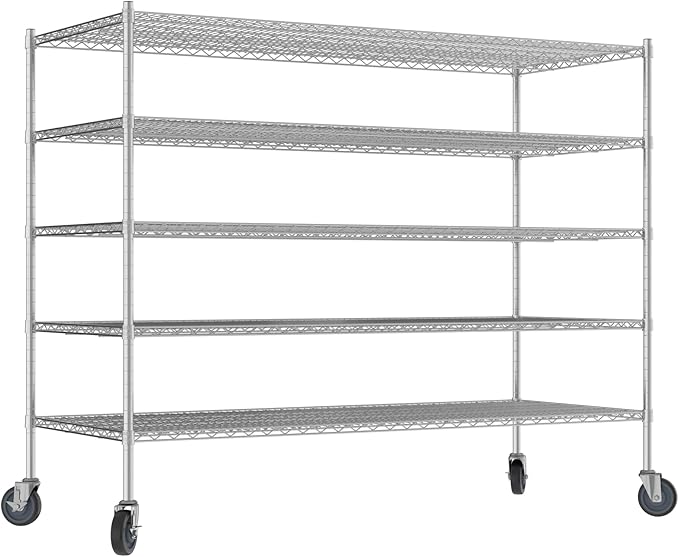 Commercial NSF Listed Chrome Mobile Wire Shelving Kit 30" x 72" x 60", with 5 Shelves Perfect for Warehouse, Walk-in Refrigerator, Freezer, Grocery Store, Restaurant, Dishroom
