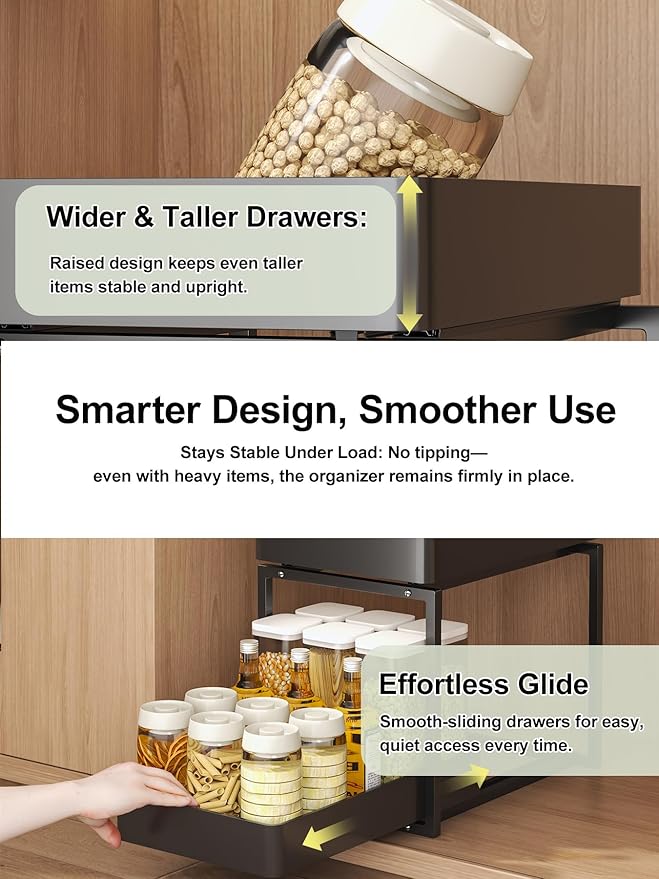 2 Tier Pull Out Cabinet Organizer with Sliding Basket Bathroom Cabinet Organizer, Bathroom Kitchen Multi-Purpose Under Sink Organizer and Storage Cabinet in Metal 1 pack
