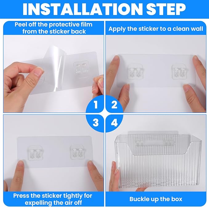 JIEYAO 6 PCS Adhesive Cabinet Door Organizers, Clear PET Storage Caddy with Hooks No Drill Wall Mount Wrap Holders Organizer for Kitchen Bathroom Office 7.7 x 3.3 x 4.6 inches
