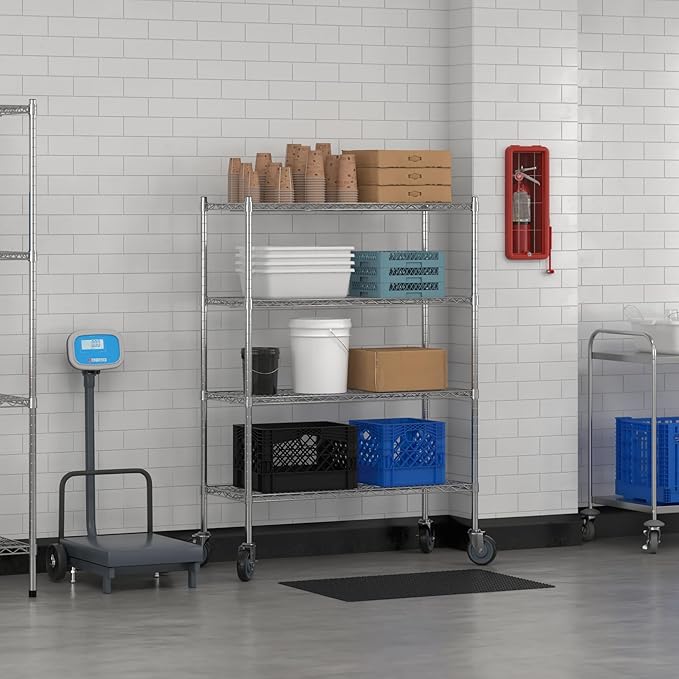 Commercial NSF Listed Chrome Mobile Wire Shelving Kit 18" x 42" x 60", with 4 Shelves Perfect for Warehouse, Walk-in Refrigerator, Freezer, Grocery Store, Restaurant, Dishroom