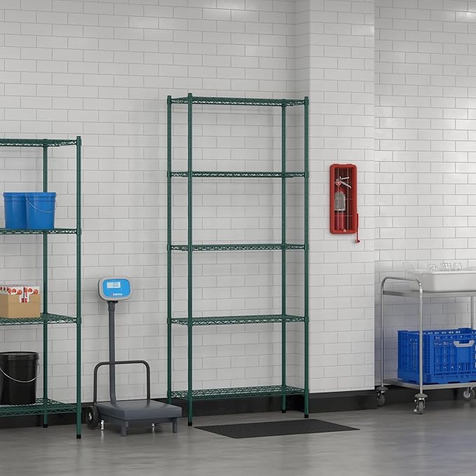 Commercial NSF Listed Green Epoxy Stationary Wire Shelving Kit 14" x 36" x 86", with 5 Shelves Perfect for Warehouse, Walk-in Refrigerator, Freezer, Grocery Store, Restaurant, Dishroom