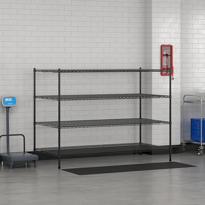 Commercial NSF Listed Black Epoxy Stationary Wire Shelving Kit 36" x 72" x 54", with 4 Shelves Perfect for Warehouse, Walk-in Refrigerator, Freezer, Grocery Store, Restaurant, Dishroom