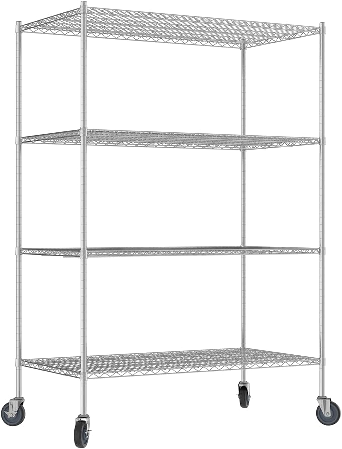 Commercial NSF Listed Chrome Mobile Wire Shelving Kit 30" x 54" x 80", with 4 Shelves Perfect for Warehouse, Walk-in Refrigerator, Freezer, Grocery Store, Restaurant, Dishroom