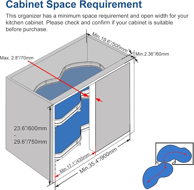 VADANIA Left Swing Pull Out Organizer for 36" Blind Corner Kitchen Cabinet, 2 Tiers Swing Tray, Soft Close, Left Handed Open