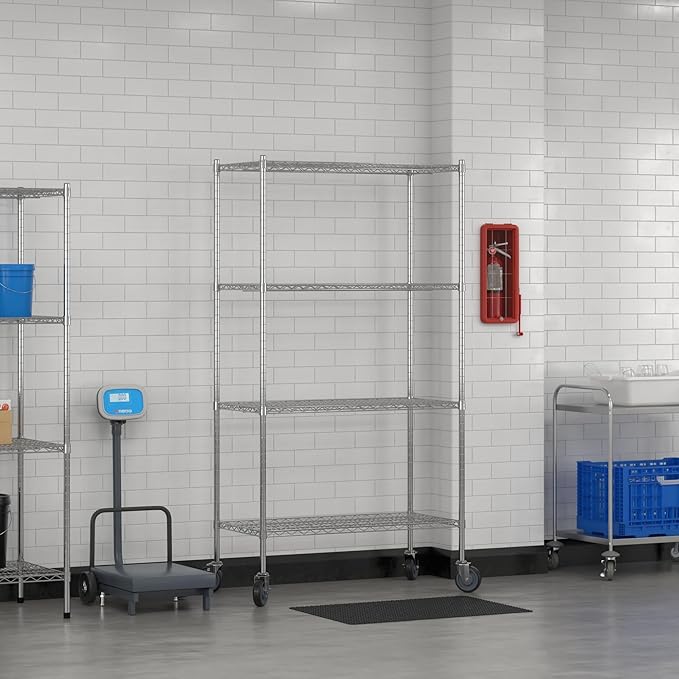 Commercial NSF Listed Chrome Mobile Wire Shelving Kit 21" x 42" x 80", with 4 Shelves Perfect for Warehouse, Walk-in Refrigerator, Freezer, Grocery Store, Restaurant, Dishroom