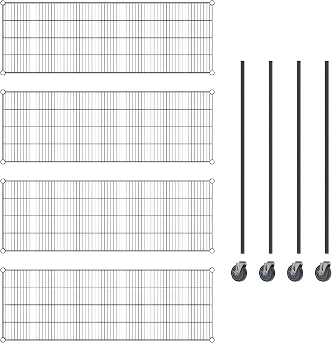 Commercial NSF Listed Black Epoxy Mobile Wire Shelving Kit 21" x 60" x 60", with 4 Shelves Perfect for Warehouse, Walk-in Refrigerator, Freezer, Grocery Store, Restaurant, Dishroom