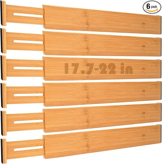 Bamboo Drawer Dividers,Kitchen Drawer Dividers Adjustable,Expandable Drawer Dividers Organizer for Kitchen large Utensils, Dressers Bathroom,Clothes,Office,Drawer Organization Separators(17.7-22 in)