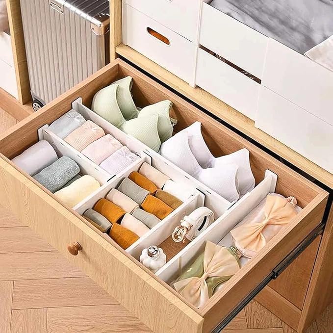 8 Pack Drawer Dividers for Clothes, 3.74" High 14.76"-25.79" Adjustable Expandable Dresser Drawer Organizer, Clear Plastic Separators for Dresser, Baby Clothing, Underwear, Cosmetic, Toilet