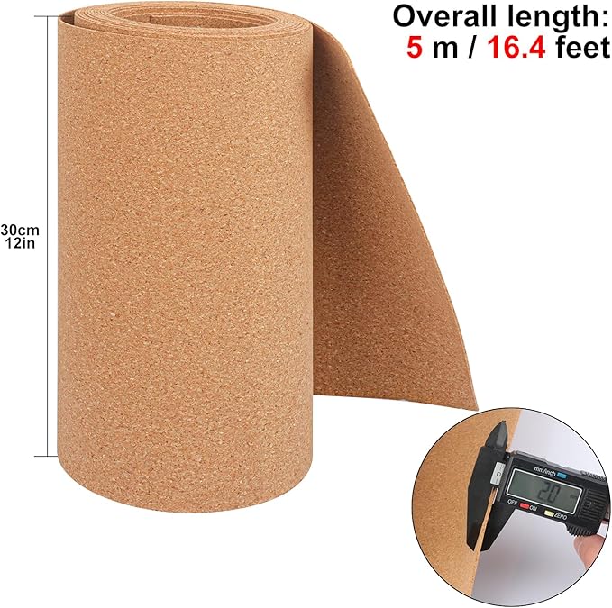 Yiksonyo 16.4 FT Cork Roll, 12 Inch Width Cork Sheet Roll for DIY Projects, Shelf & Drawer Liner(0.08 Inch Thickness)